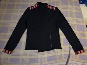 Saint + Sofia Biker Jacket Size USA 8 UK 12 Zip Navy Red Stripe Organic Cotton
